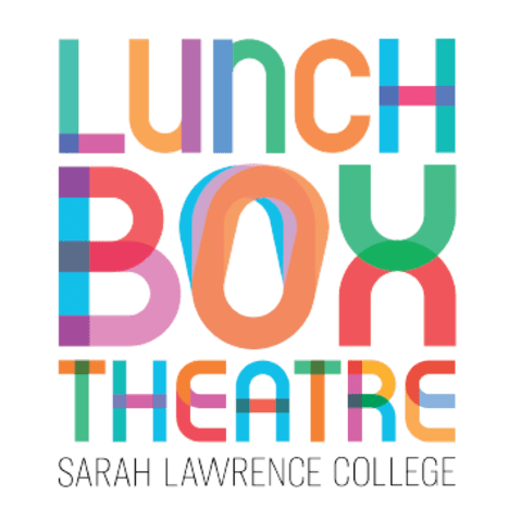 Colorful text reads "Lunch Box Theatre Sarah Lawrence College" with overlapping vibrant letters.