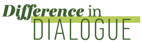 The text "Difference in Dialogue" is displayed, with "Difference in" in italic green and "DIALOGUE" in large uppercase letters over a green bar.