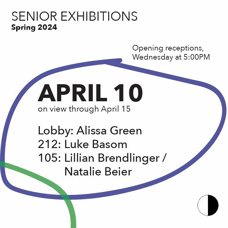 Poster for Senior Exhibitions with event details and participant names for an art show on April 10.