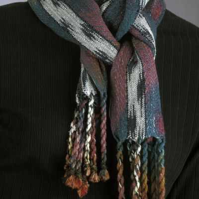 Another painted warp scarf influenced by Uzbek Ikat, the first of many with black and white borders, 1996