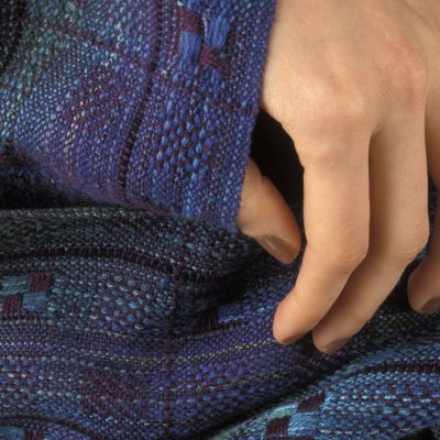 Scarf with painted warp, mixed weave structures including long “basket weave” floats, 1995