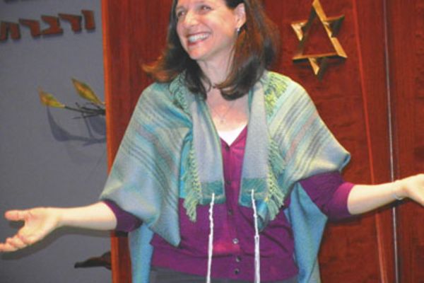 Rabbi Rachel wearing prayer shawl