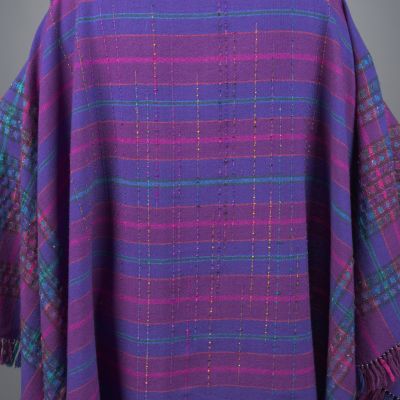 Back of shawl with random stripes of yarn from repurposed sari silk