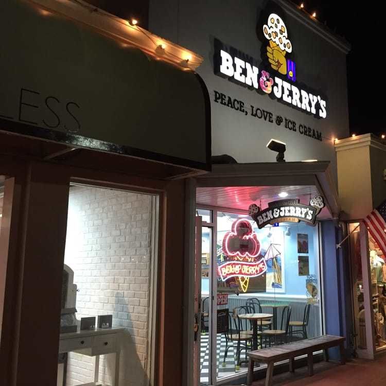 Ben & Jerry's St. Armands Circle storefront illuminated at night.