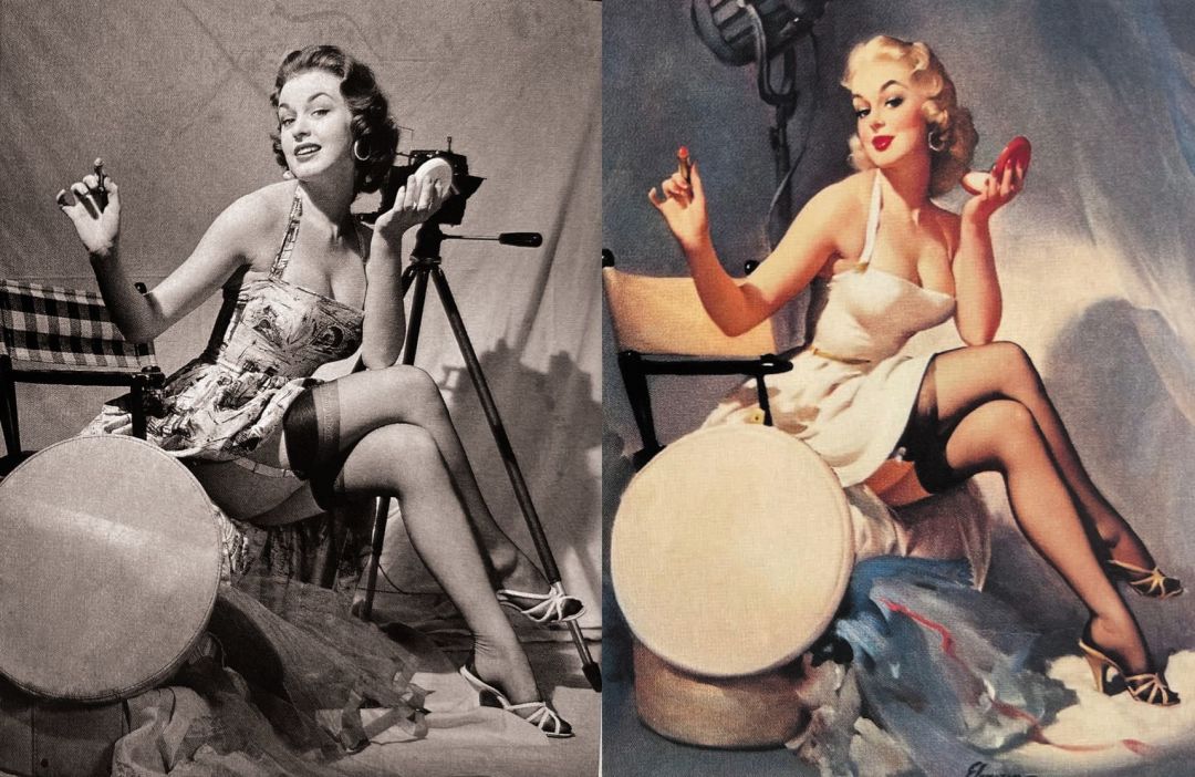 Elvgren often painted from black and white photos to avoid being influenced by color.