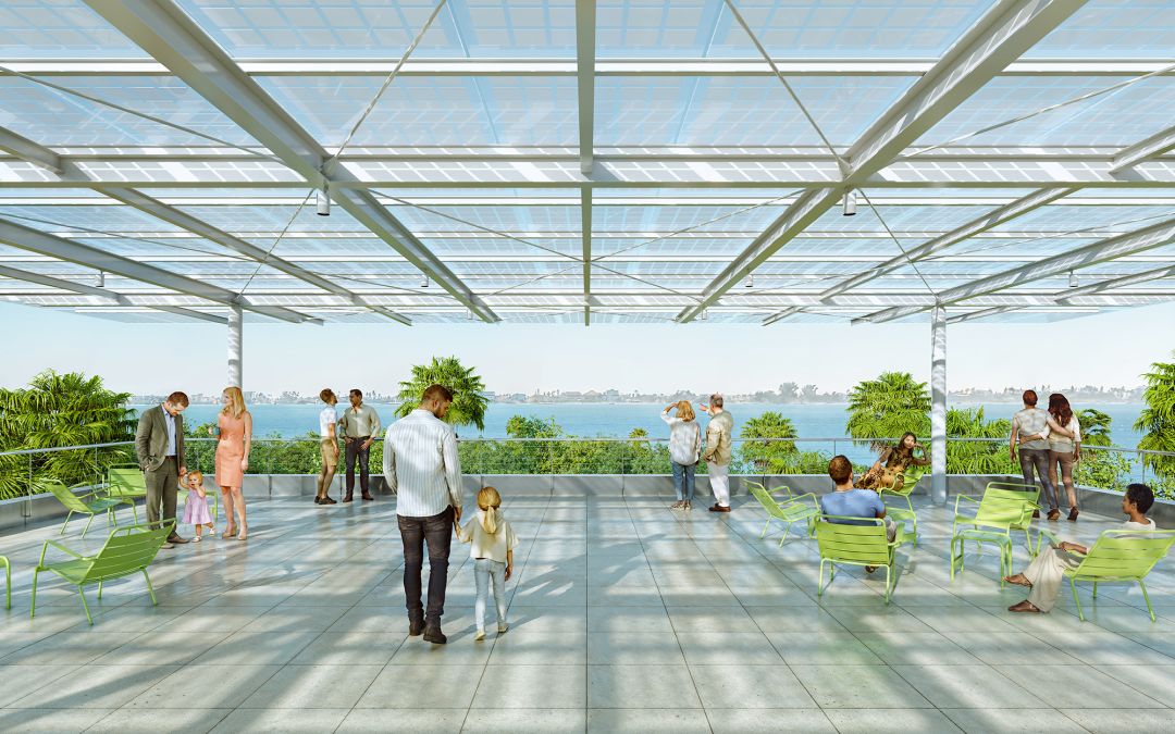 A rendering of the terrace of the proposed new performing arts center.