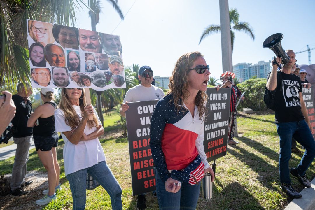 Angry protestors at the Sarasota bayfront.