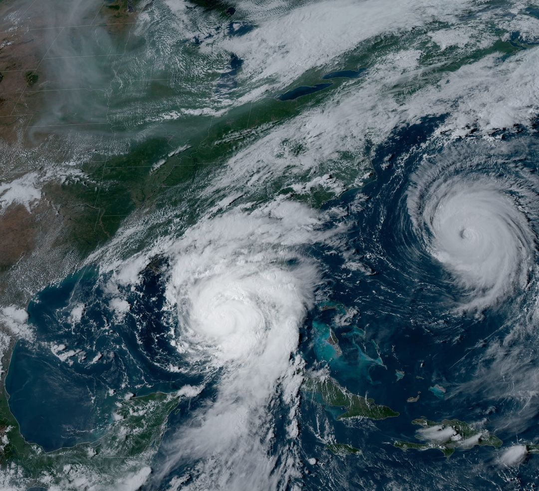 NOAA's GOES-16 satellite captured Hurricane Idalia approaching the western coast of Florida while Hurricane Franklin churned in the Atlantic Ocean on August 29, 2023.