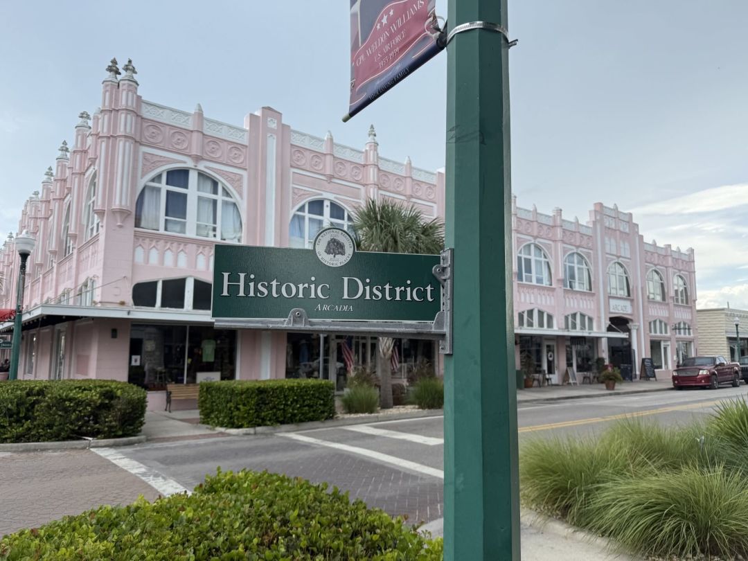 A new sign in front of the Tree of Knowledge Park on Oak Street in downtown Arcadia welcomes visitors. Leftover funds from a grant Arcadia Main Street won in 2024 helped cover the cost of both the sign and improvements at the park.