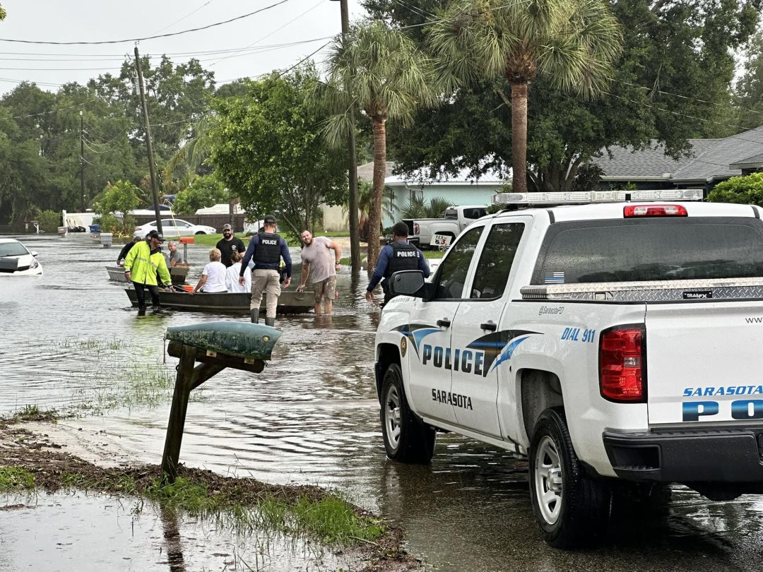 Rescues are underway in the Pinecraft area along Philippi Creek due to flooding from Hurricane Debby.