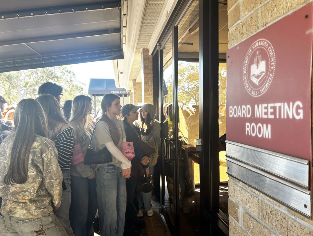 Community members lined up for a Sarasota County School Board meeting held Tuesday, Jan. 20.