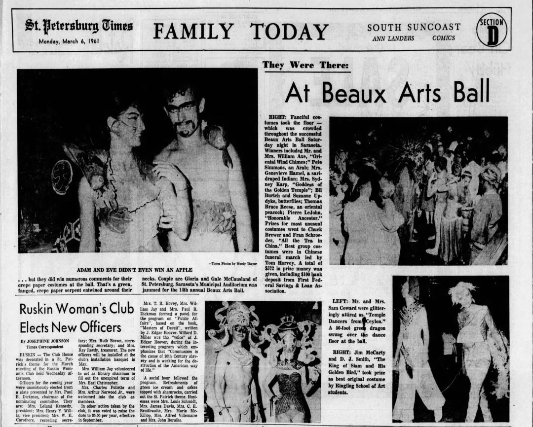 The pomp and revelry of Sarasota’s 1961 Beaux Arts Ball made the pages of the March 6, 1961 St. Petersburg Times.