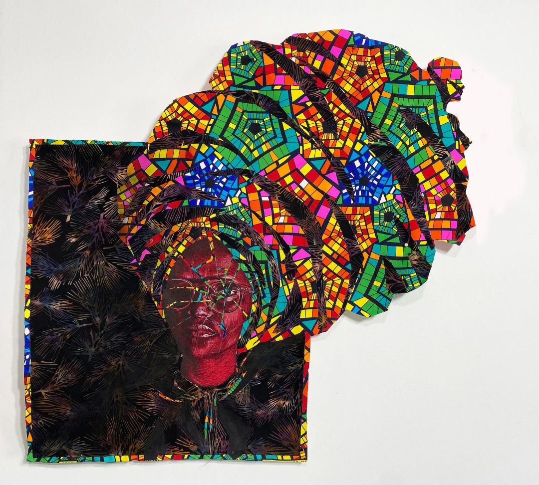 Reconstruction II, an acrylic and fabric piece created by the artist Njeri Kinuthia.