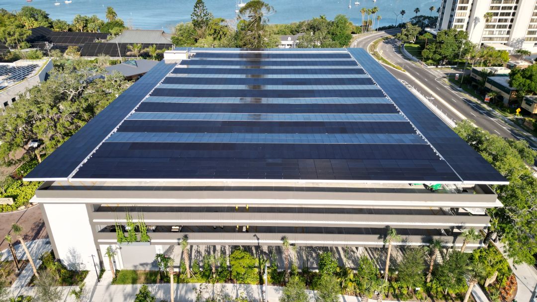 The center of the project is the 50,000-square-foot solar network atop the Morganroth Family Living Energy Access Facility (LEAF).