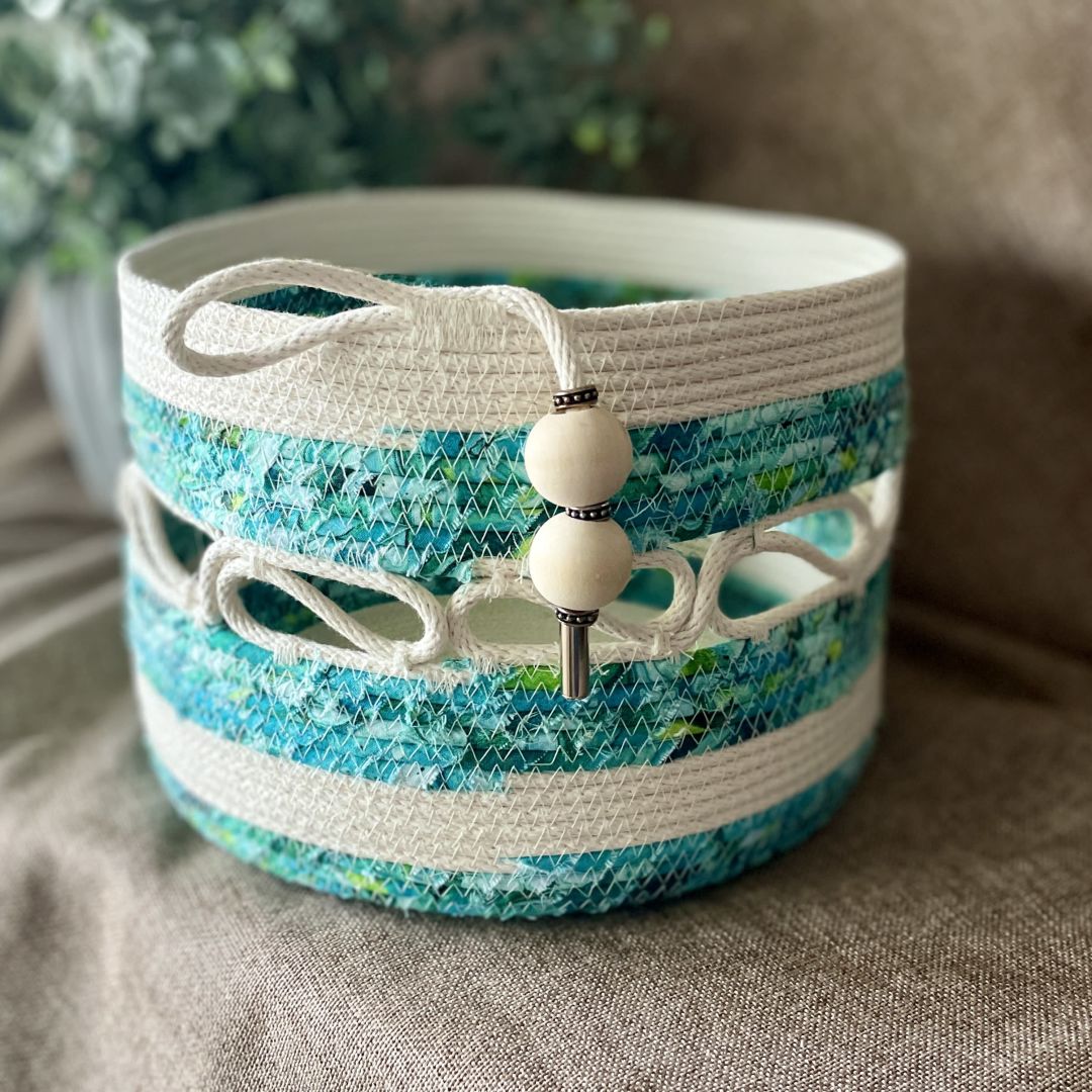 A handmade rope basket by Papaya Cottage's Lisa Curt.
