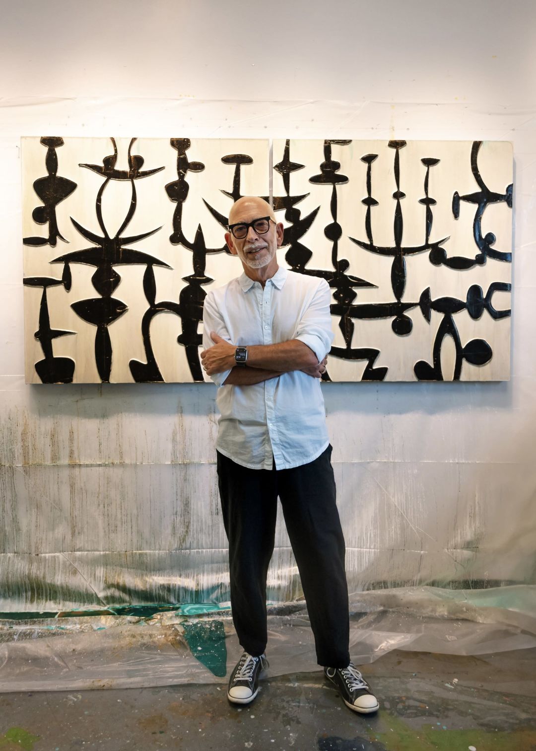 Artist Juan Alonso-Rodríguez in front of one of his pieces. His exhibit, <em>Earthly Glyphs,</em> will be on display at the Art Center Sarasota later this year.