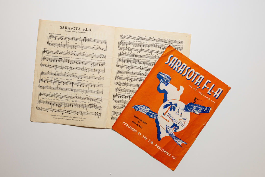 The original sheet music for Sarasota's own song by Allen Mandell.