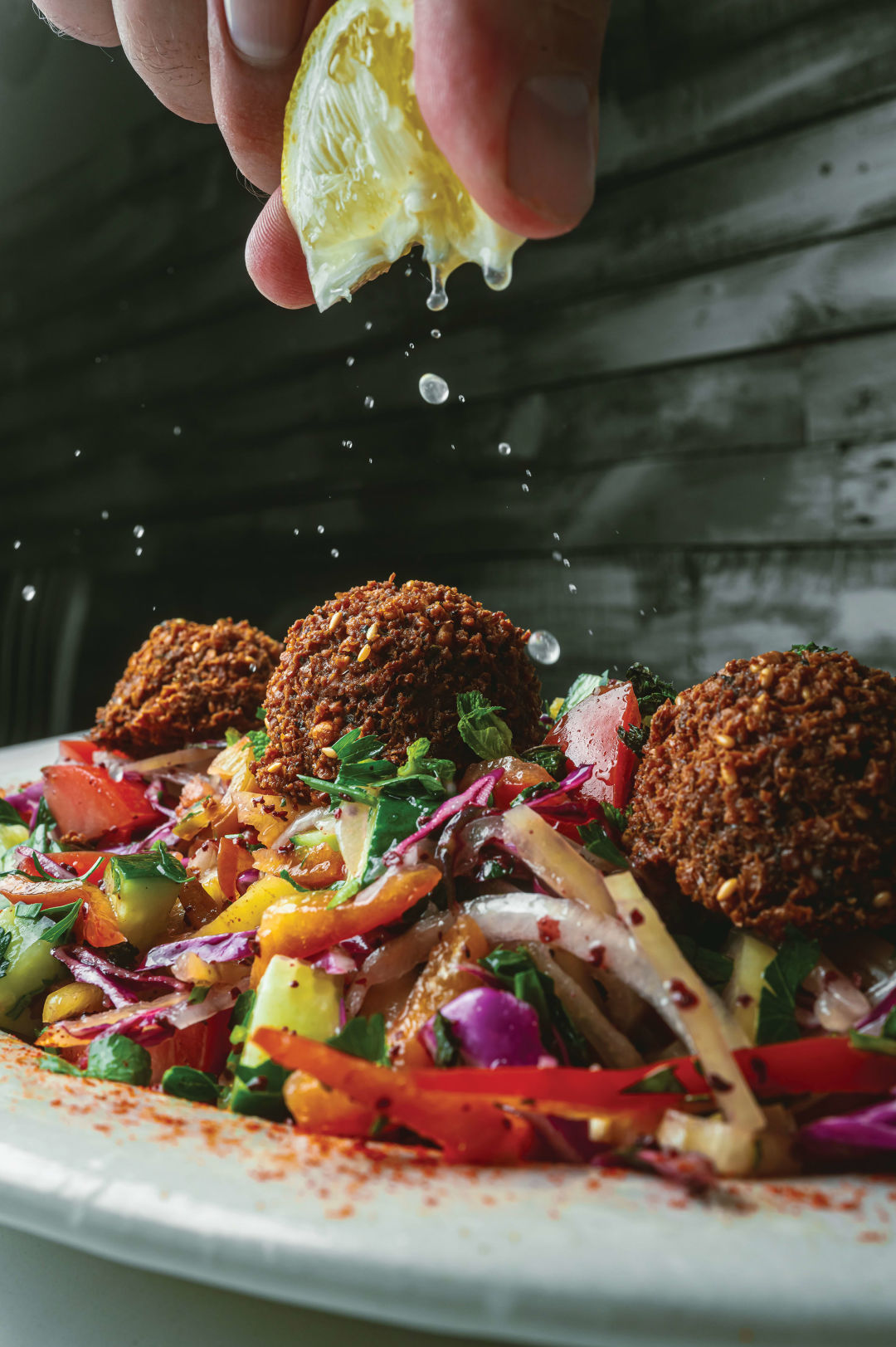 The shepherd’s salad with falafel from International Market & Mediterranean Grill.