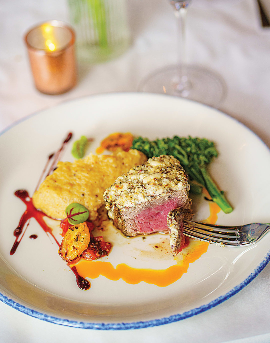 EnRich Bistro’s steak topped with blue cheese and fermented mustard butter.