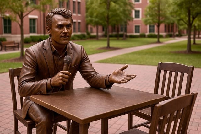 A rendering of statue of Charlie Kirk planned for the New College of Florida campus.