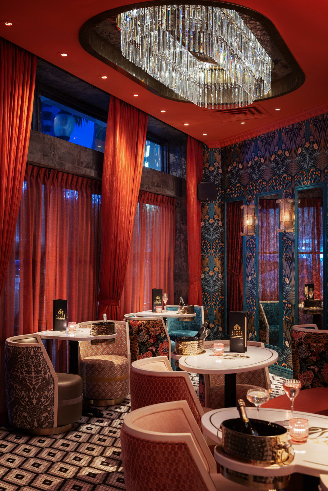 Sugar's decor is a mishmash of patterns and color that could be construed as an assault on the senses—but somehow manages to work.