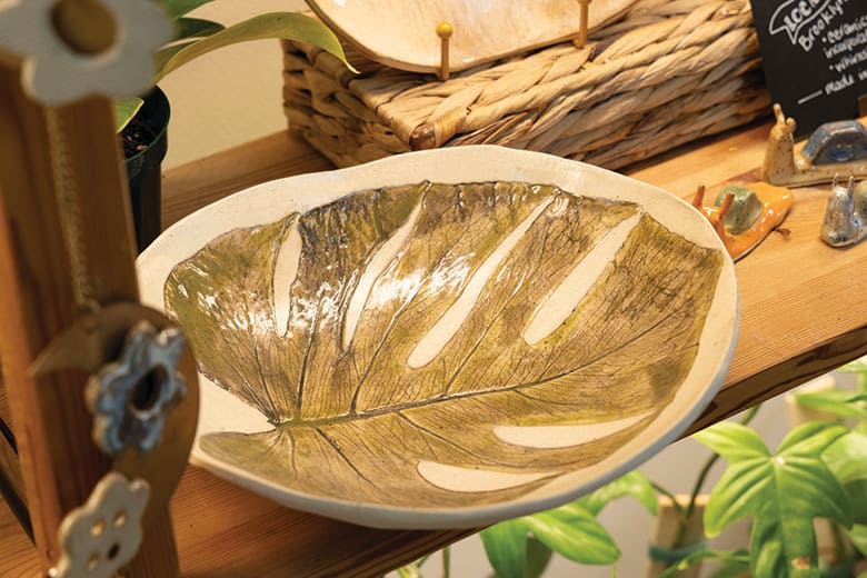 Local ceramacist Brook Dodd's leaf-pressed ceramic dish.