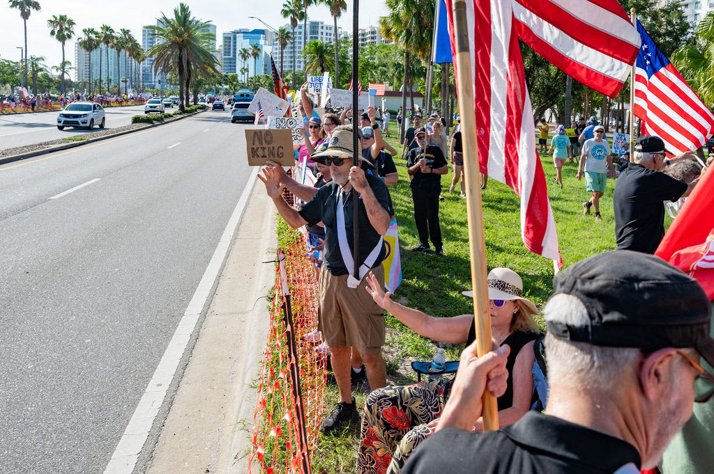 Protestors lined U.S. 41 in front of Bayfront Park.