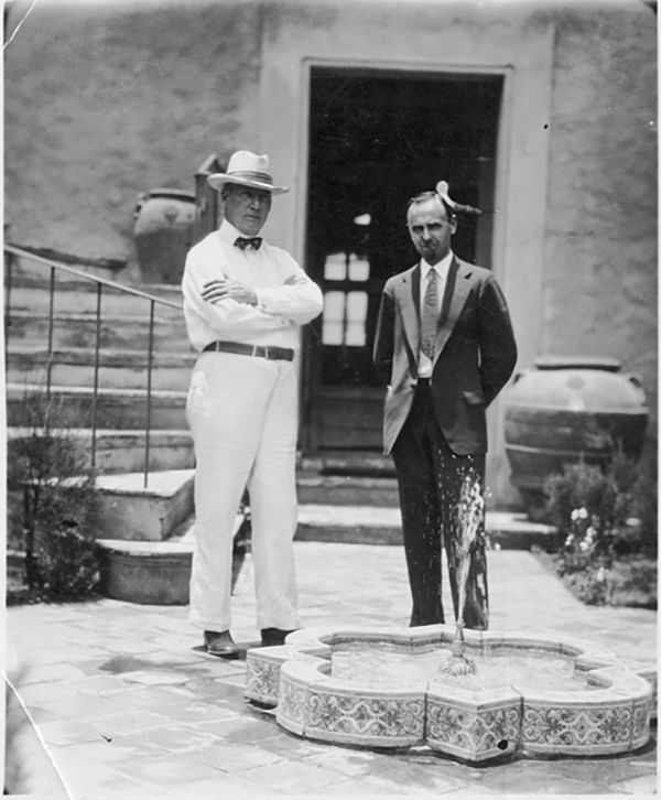 Developer Owen Burns, left, and architect Dwight James Baum at Burns’ office beside the El Vernona Hotel.