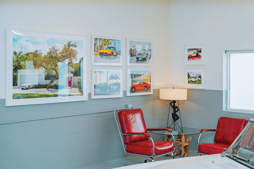 Tetreault's garage is filled with midcentury furniture and art by John Pirman, his partner of 25 years.