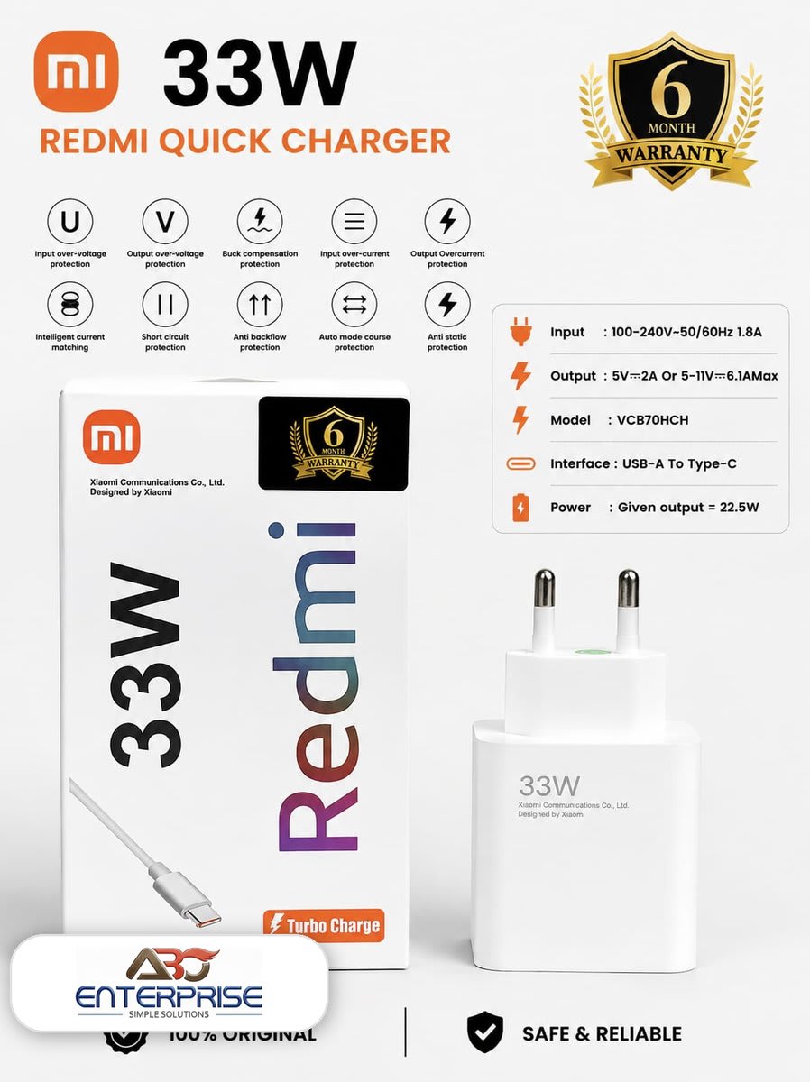 Redmi 33W কুইক চার্জার (USB-A টু Type-C) — ABO Enterprise
