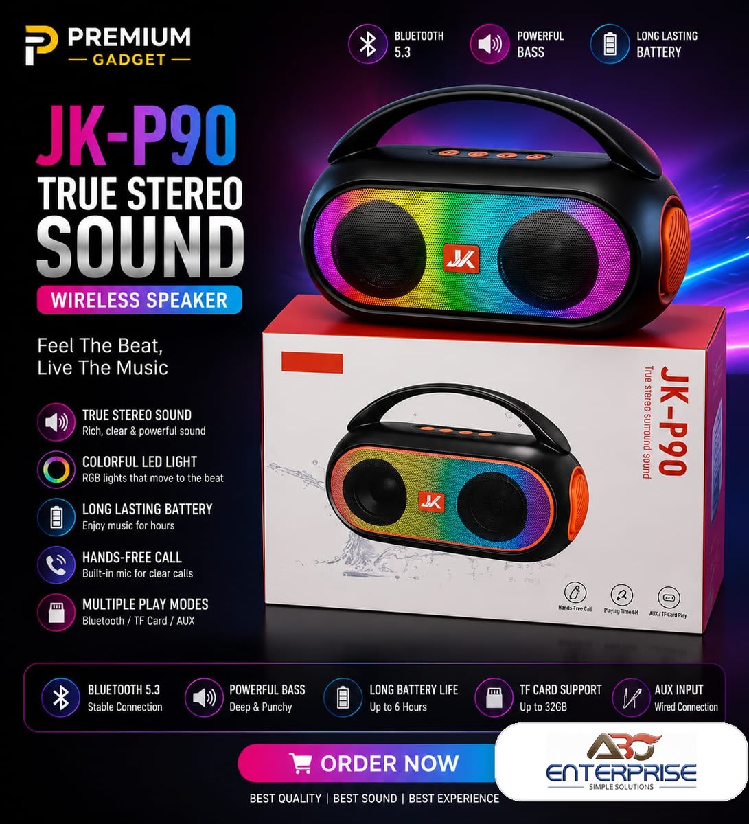 JK-P90 ট্রু স্টেরিও ওয়্যারলেস স্পিকার — ABO Enterprise