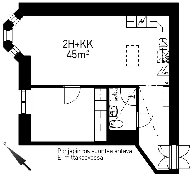 Rental apartment, 1 bedroom, 45 m², Kalevankatu 32, Kamppi, Helsinki