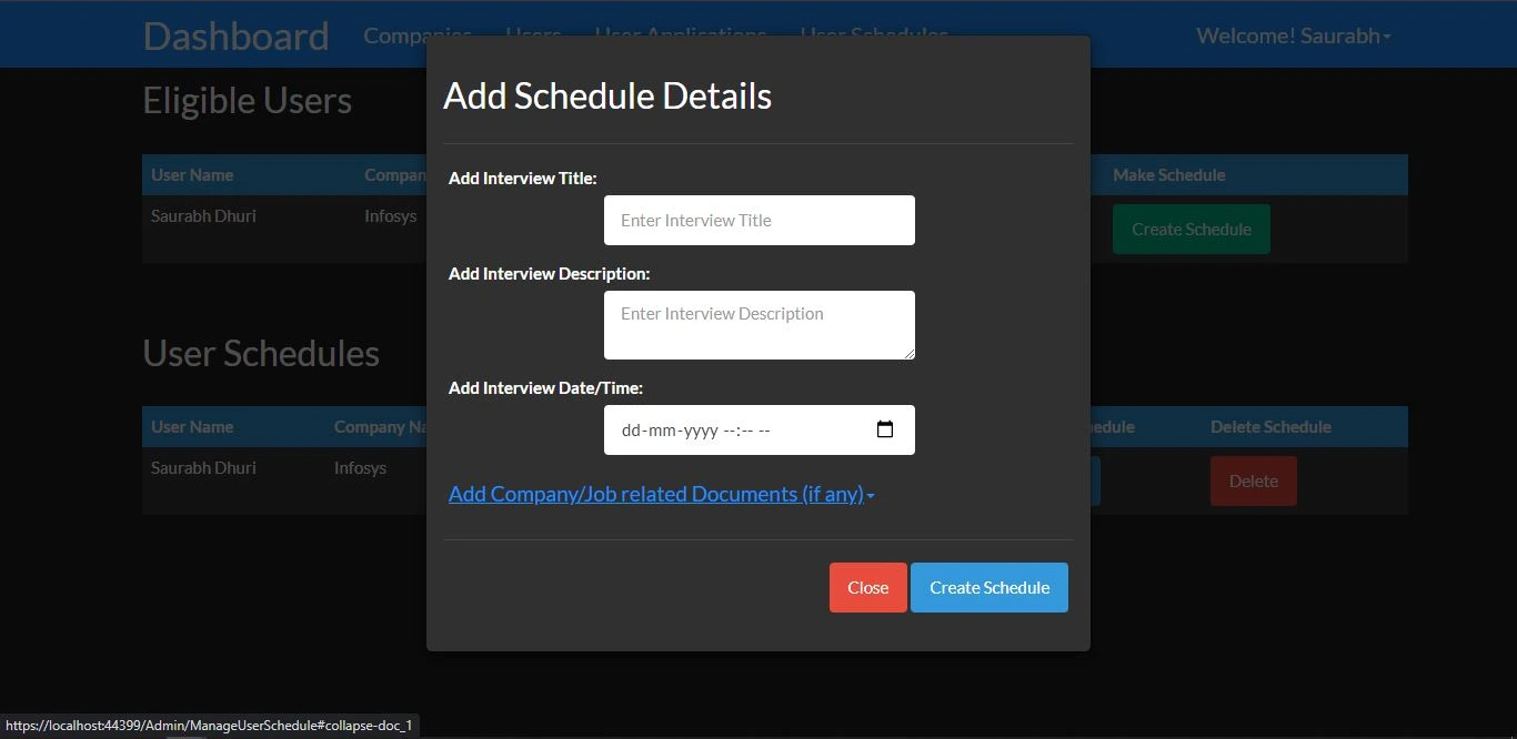 Create User Schedule