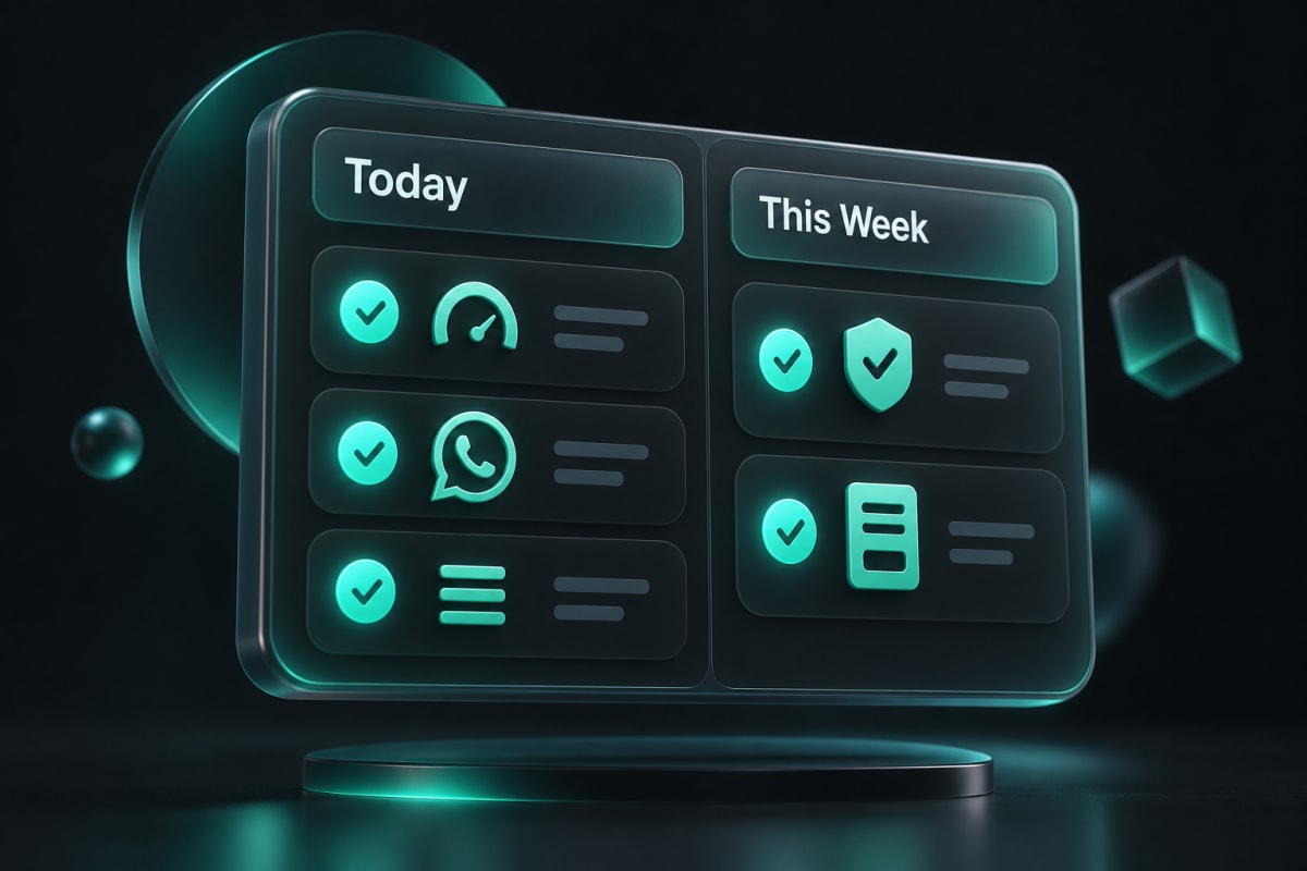 A two-column checklist illustration showing one-day and one-week fixes for common website UX mistakes.