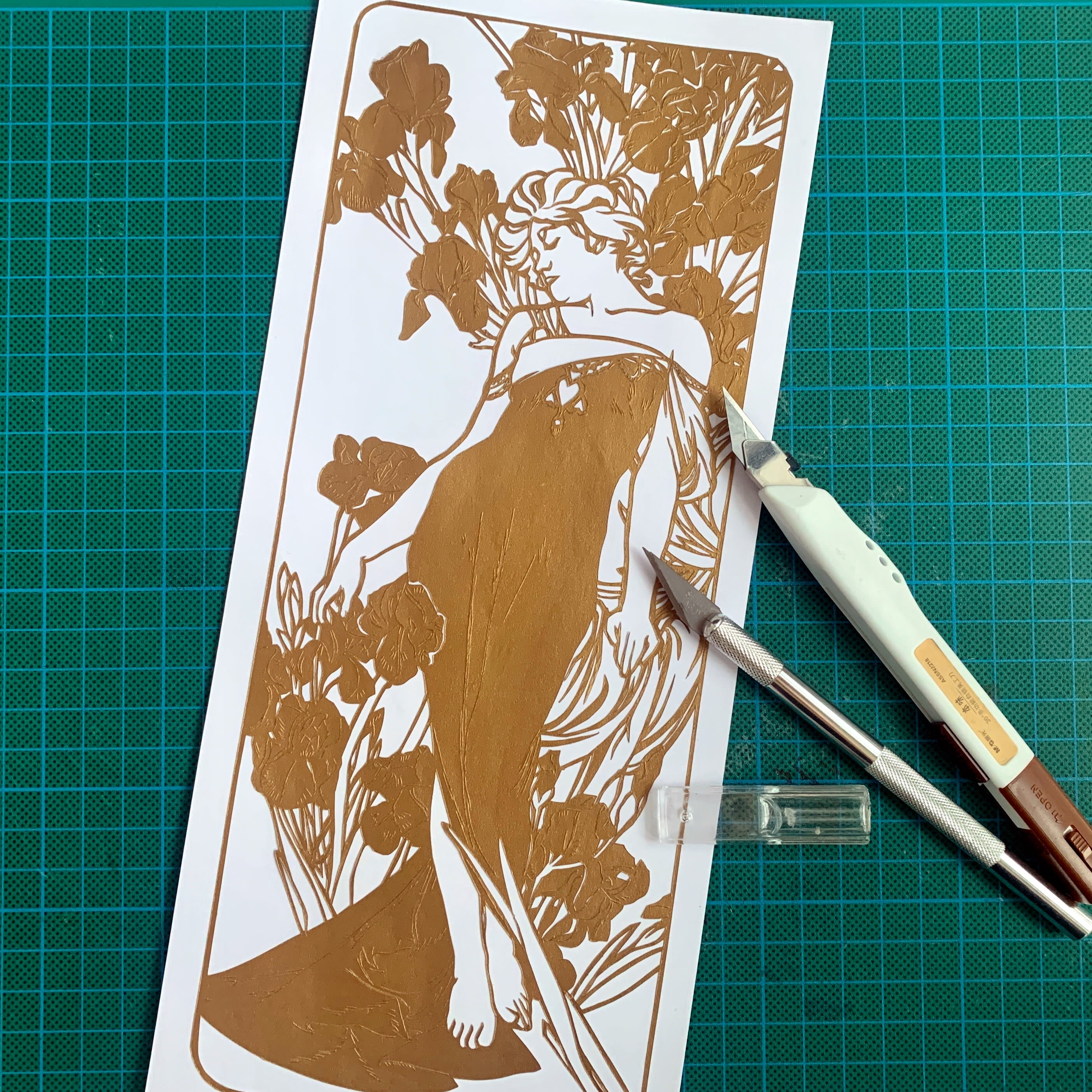 Papercut of the Alphonse Mucha's painting, Iris, 1898
