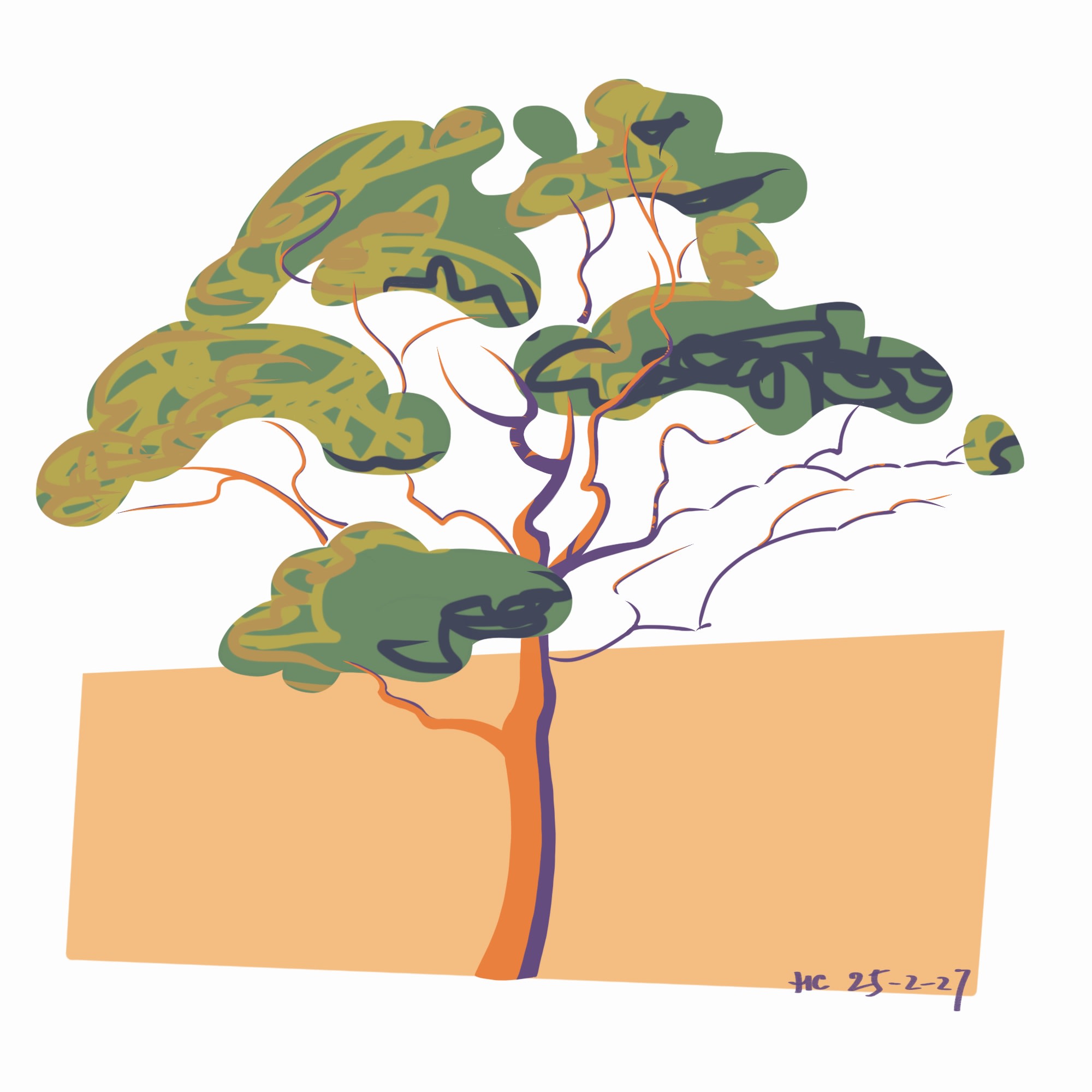 Digital drawing, eucalyptus in golden hour