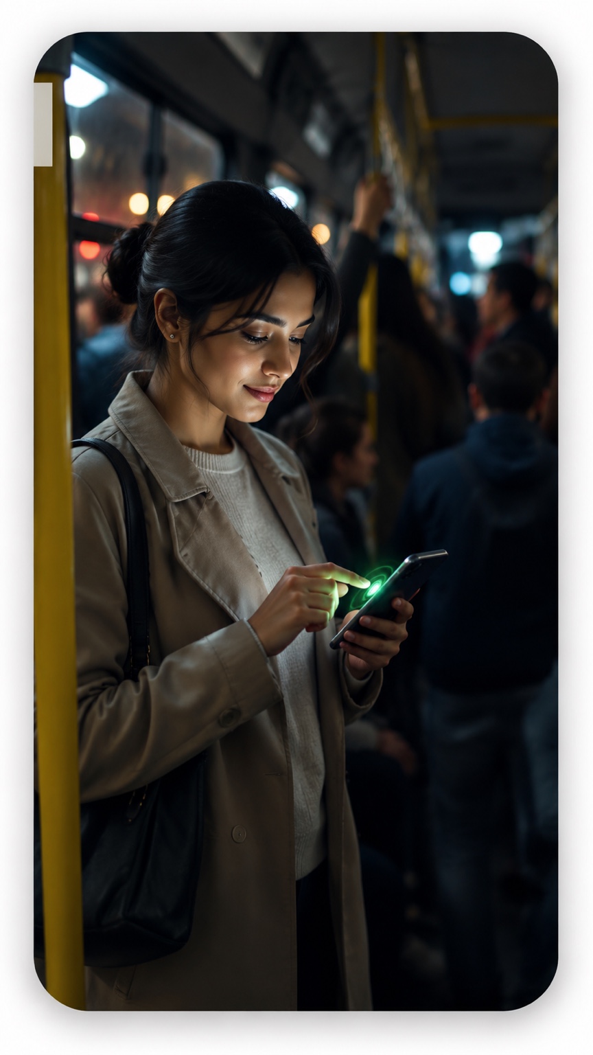 Cliente com família usando celular