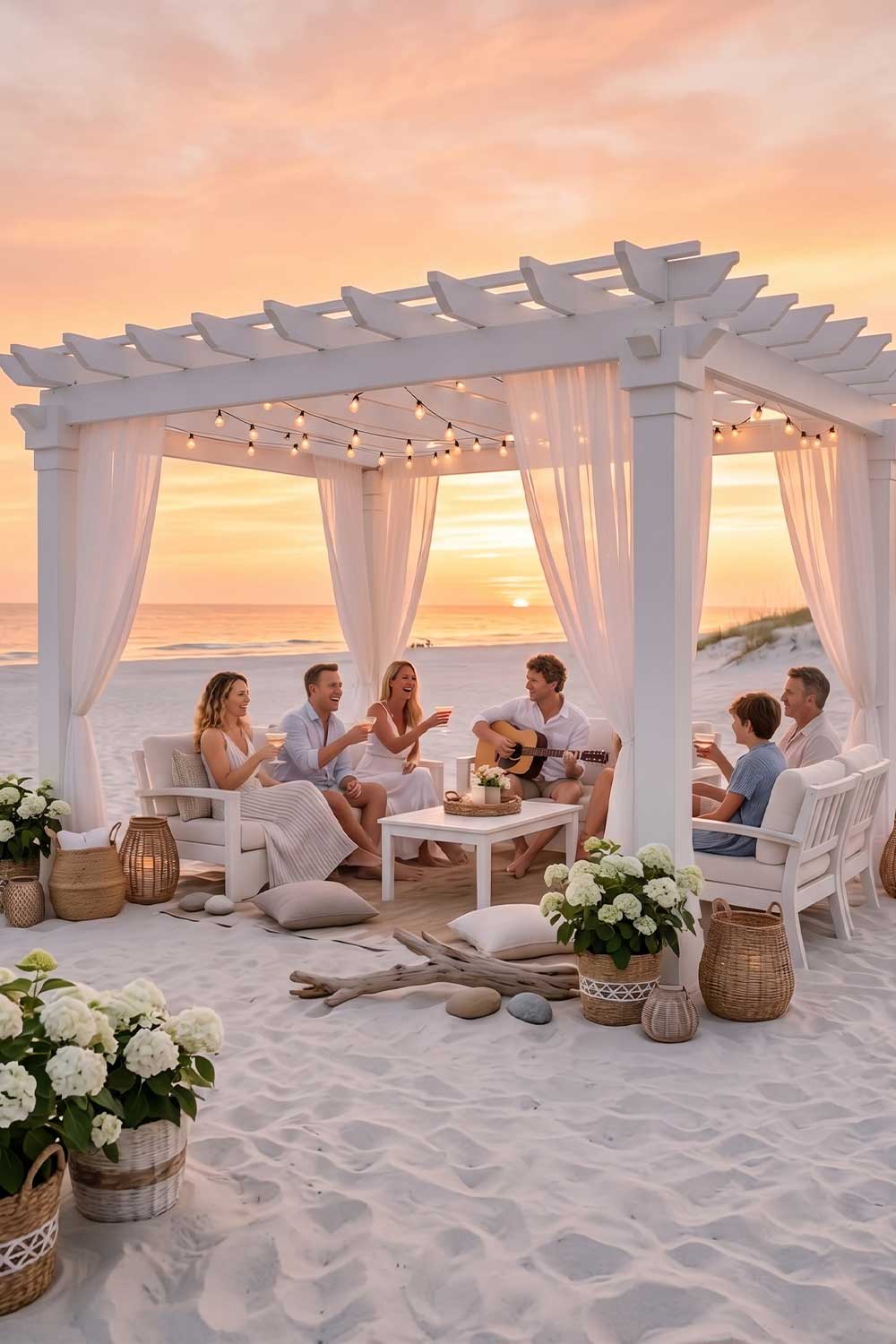 Sahil kenarında modern ahşap pergola tasarımı