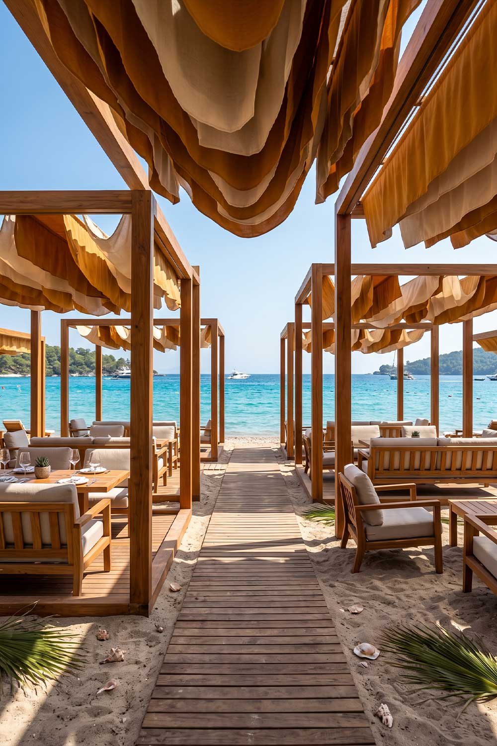 Sahil kenarında modern ahşap pergola tasarımı