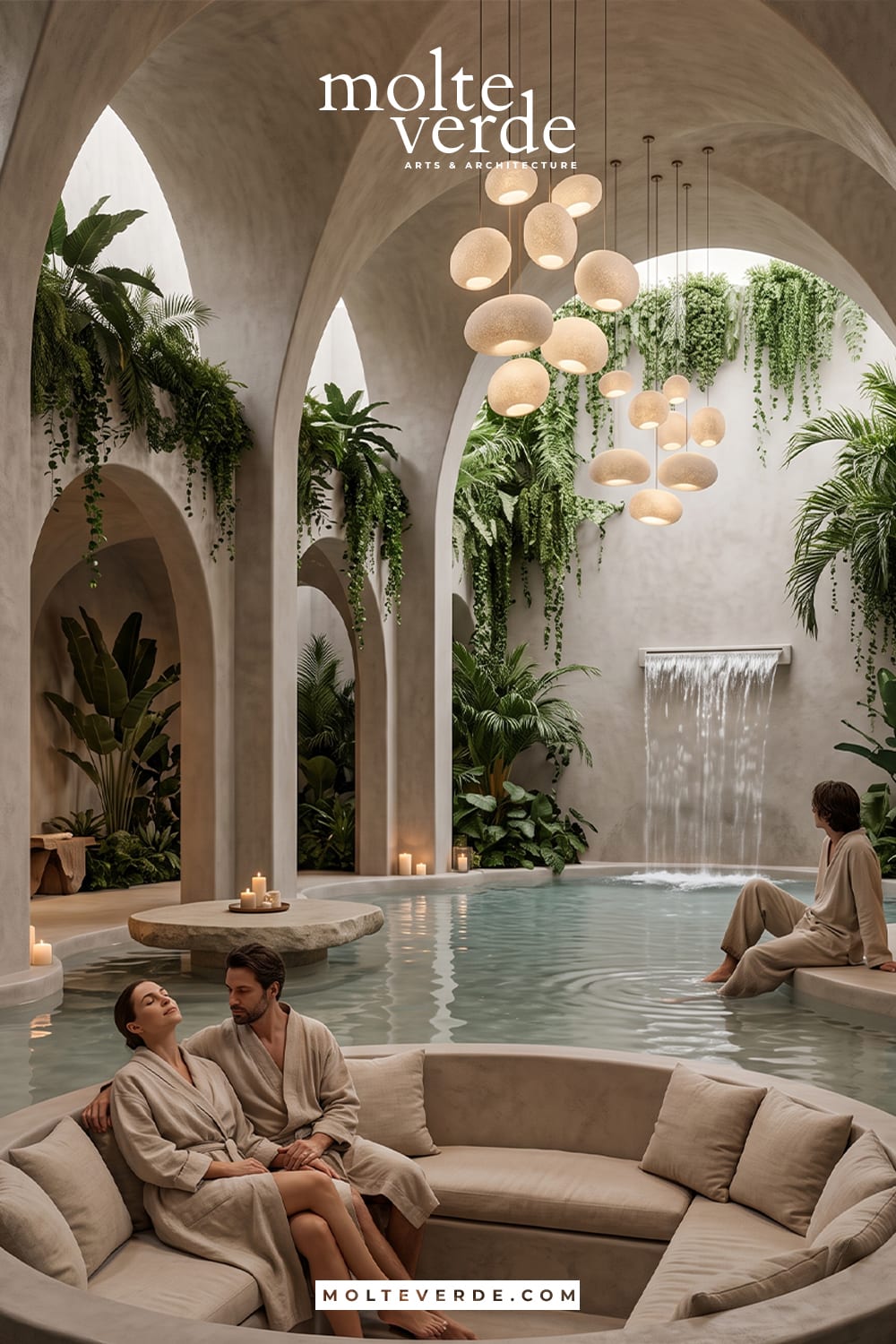 Spa merkezinde doğal yüzme havuzu tasarımı ve yapay şelale tasarımı