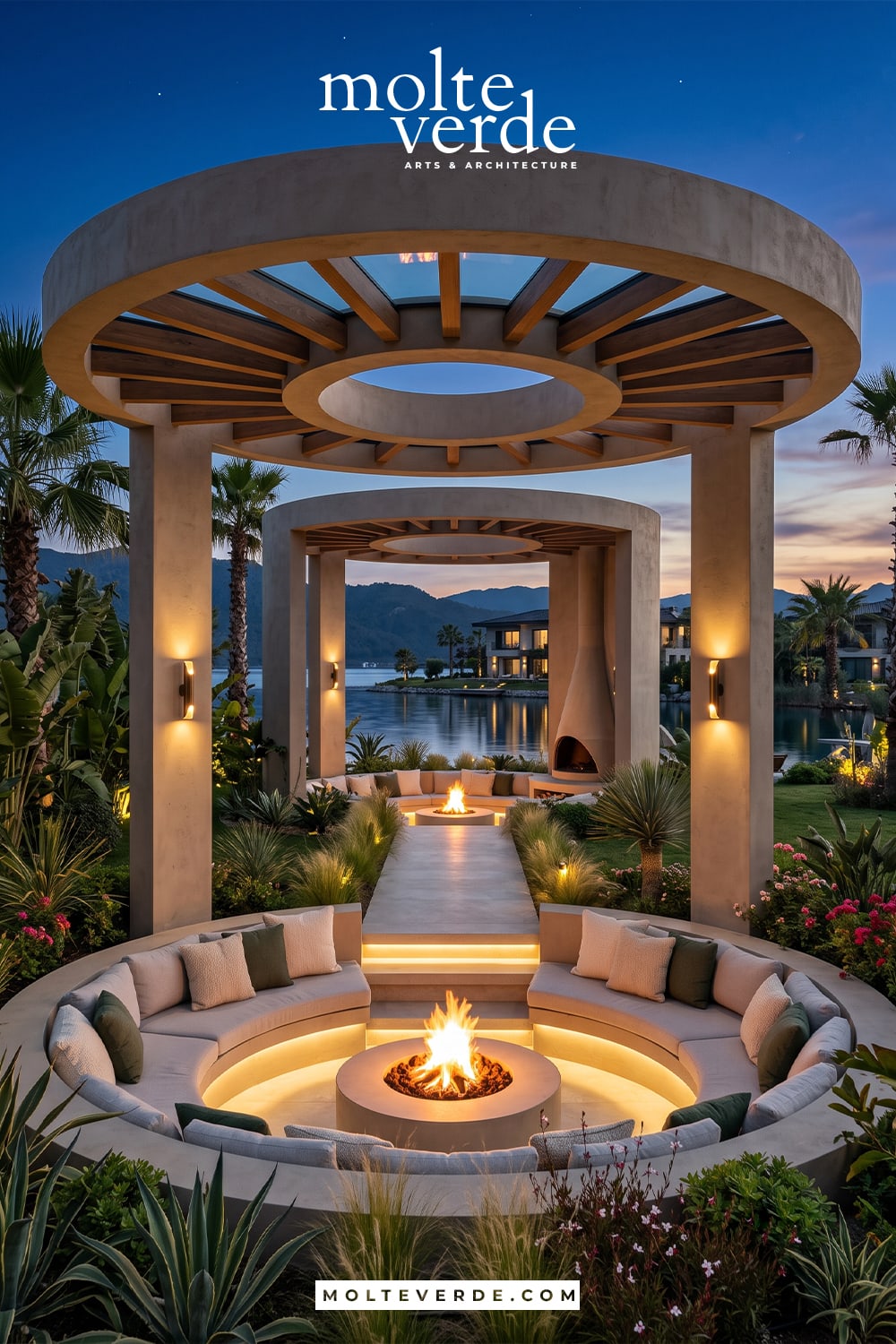 Modern beton yuvarlak pergola tasarımı