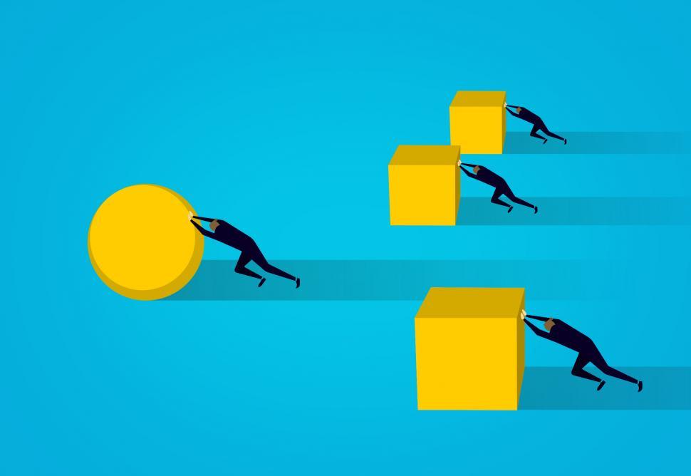 People are pushing blocks in a race.