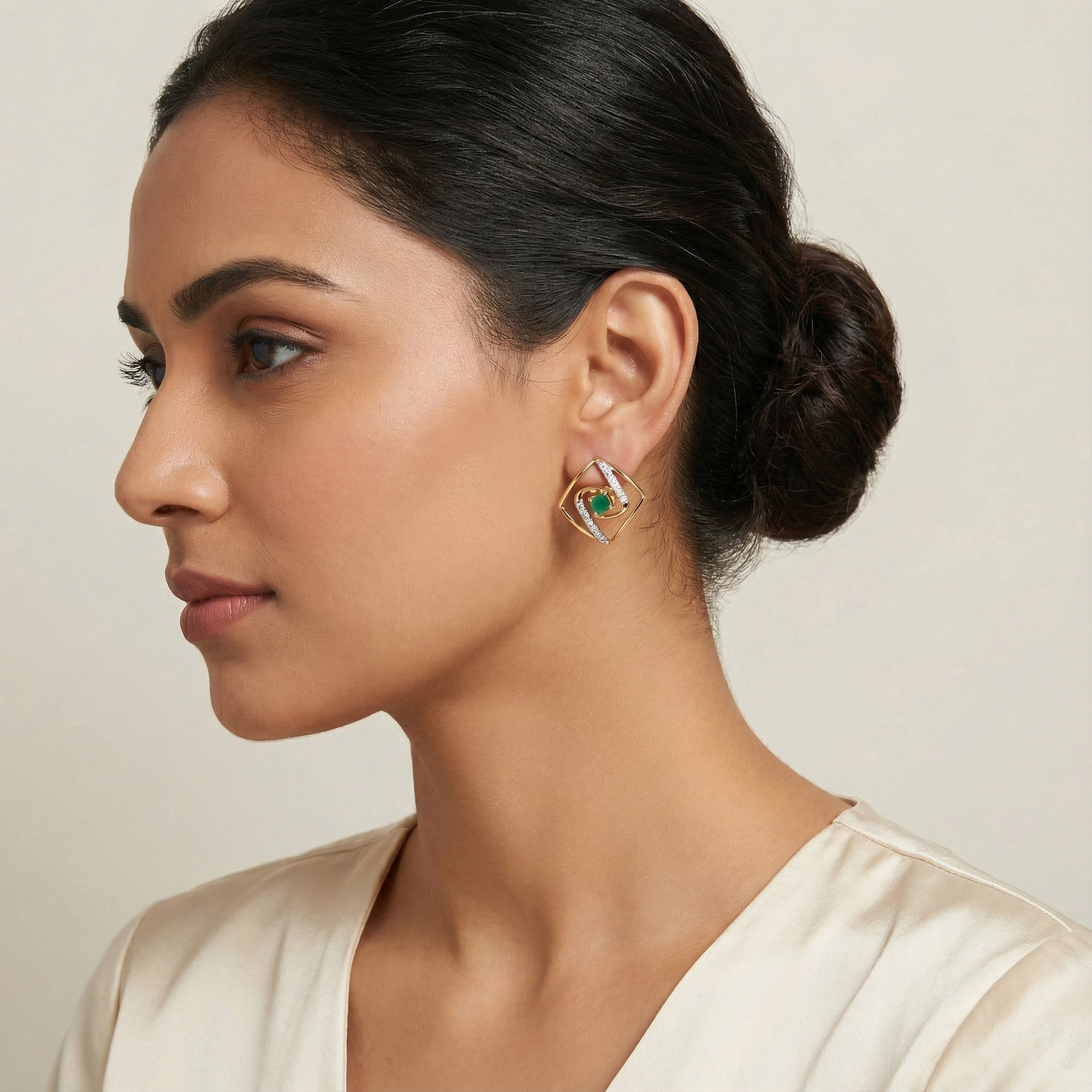 Yellow Gold Diamond Earrings thumbnail 3