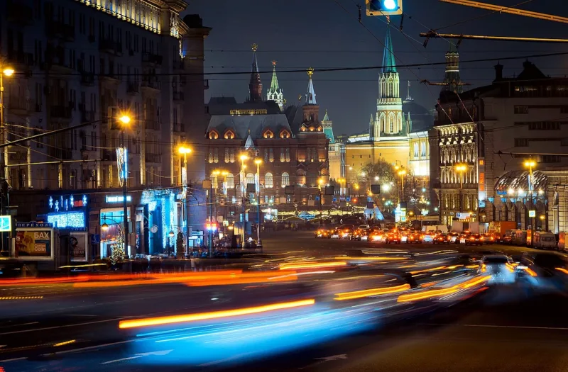 Road of Moscow at night