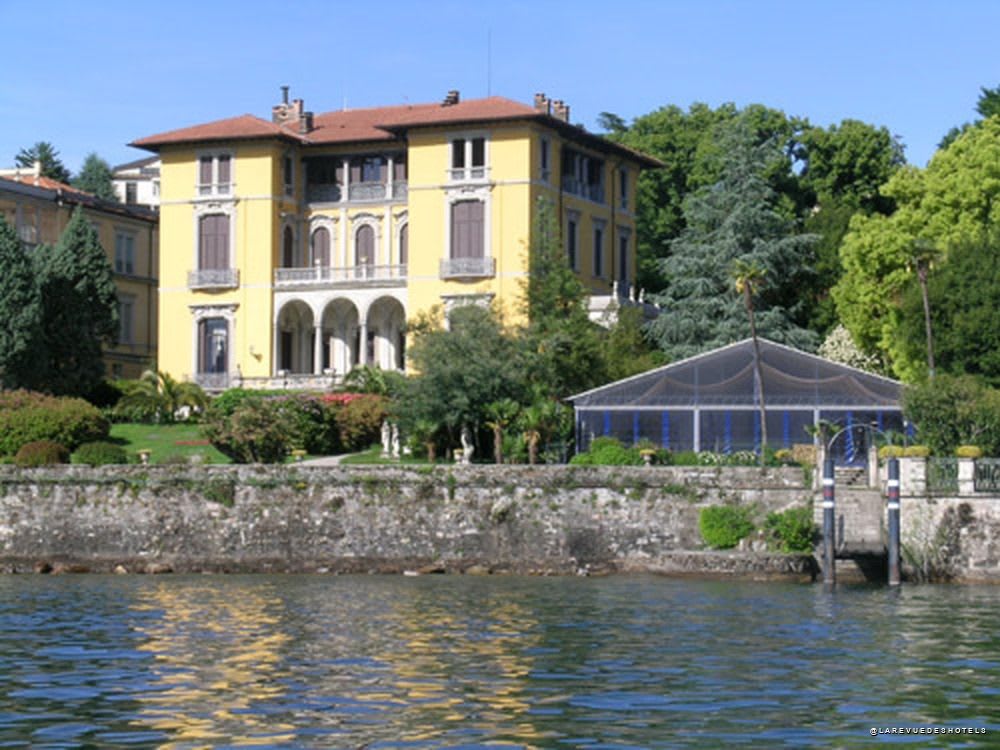 The villa seen from the lake, where the production built its jetty