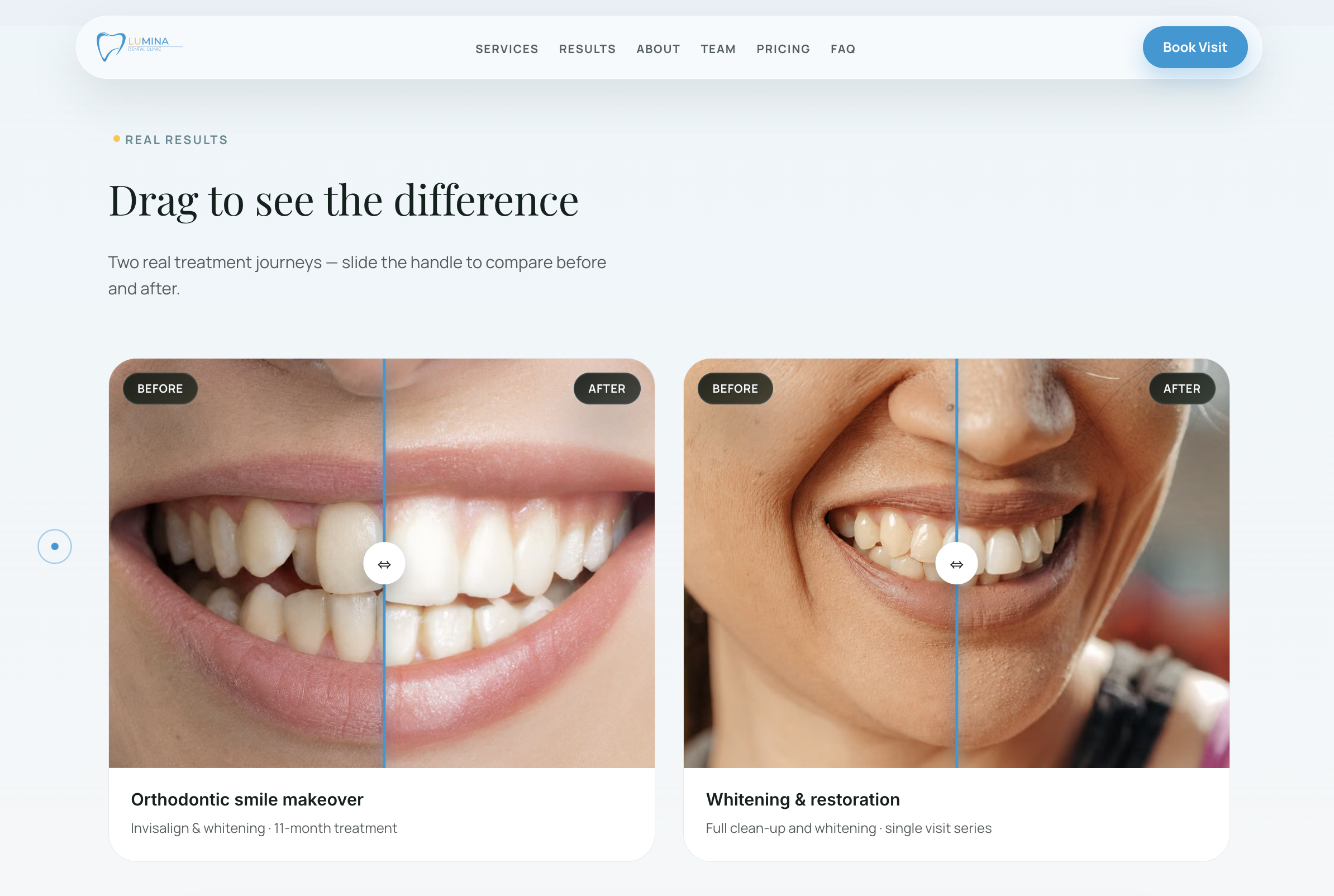 Lumina Dental — the calm-care pillars section