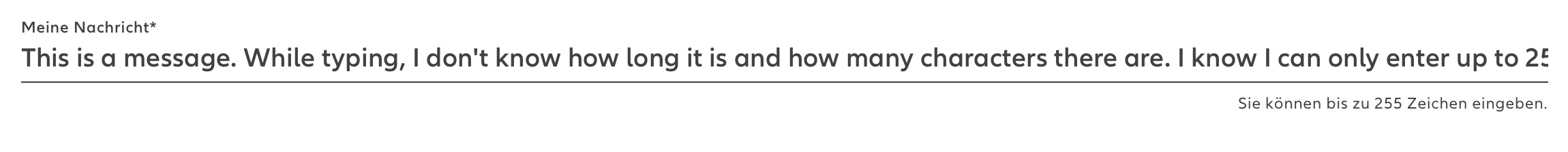 A screenshot of a text input field for a message with some text in it. The text is cut off because there’s no more space left.