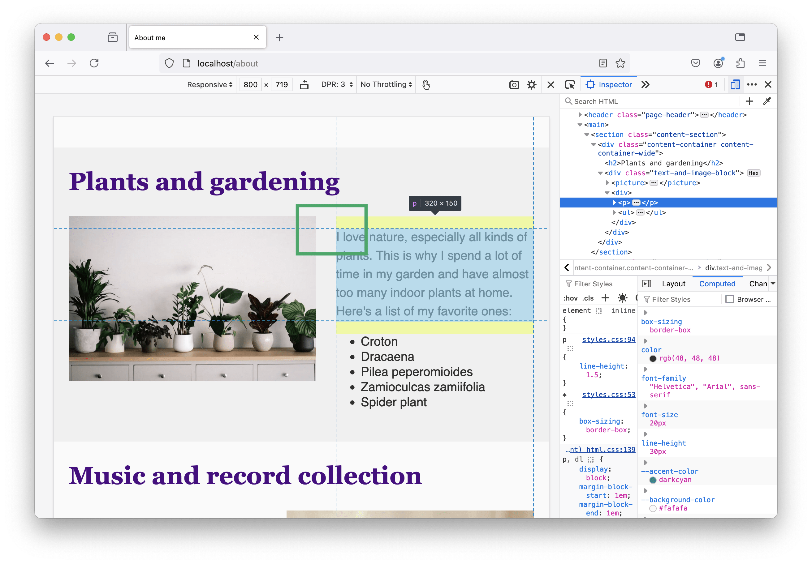 A screenshot of the about page where an image and text are placed next to each other