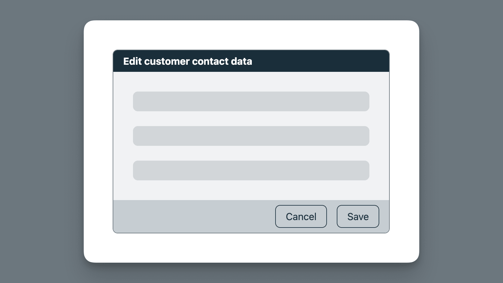 A dialog with a title area, a content section and two buttons on a different background color than the content elements.