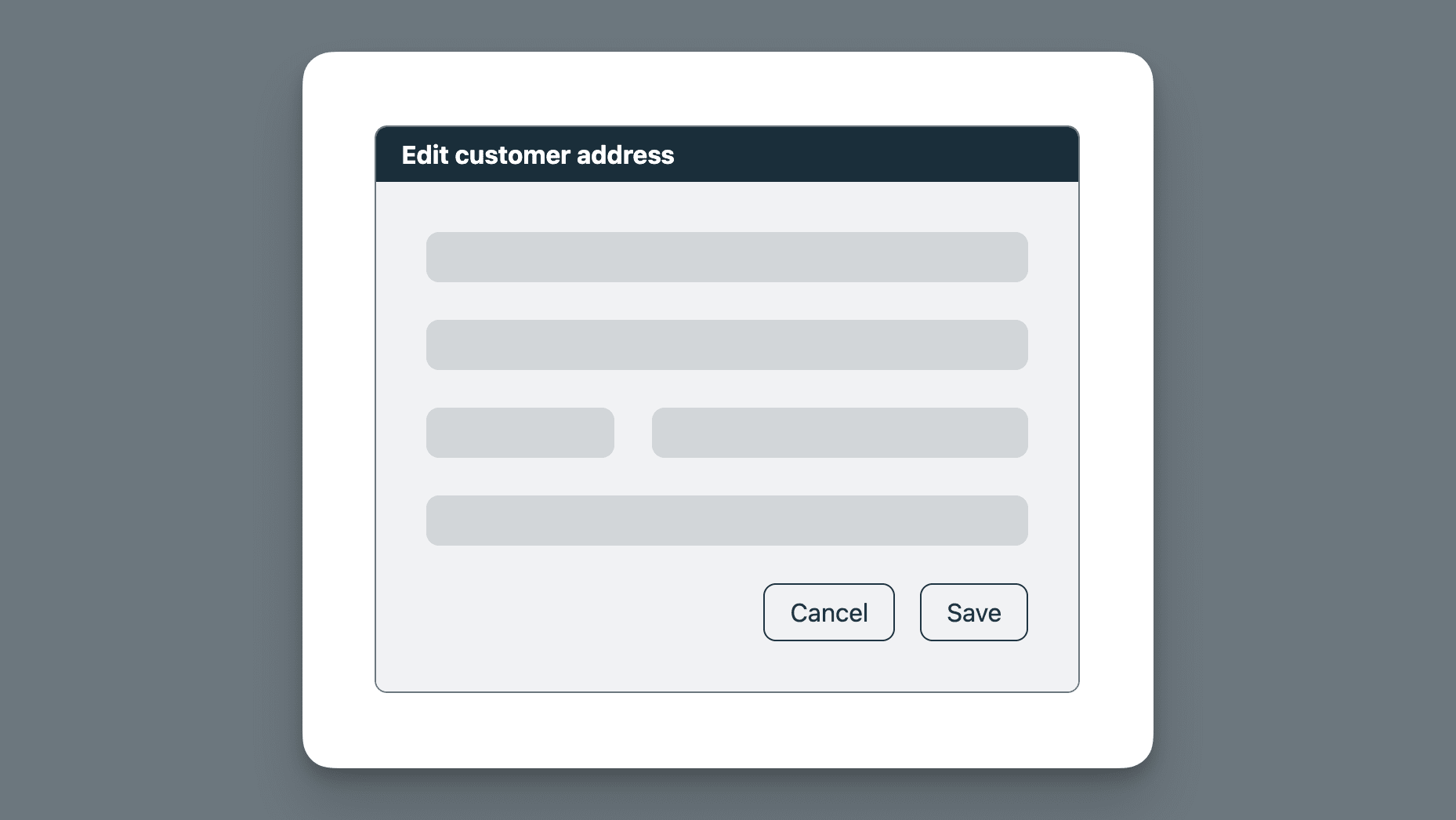 A dialog with a title area and a content section including the action buttons.